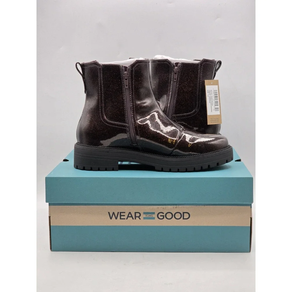 NEW TOMS‎ Bennet Boot blackberry confetti coated glitter Kids Girls Sz 4.5